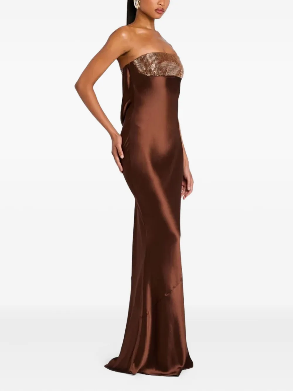 Retrofete Graziella strapless maxi-jurk met pailletten Bruin