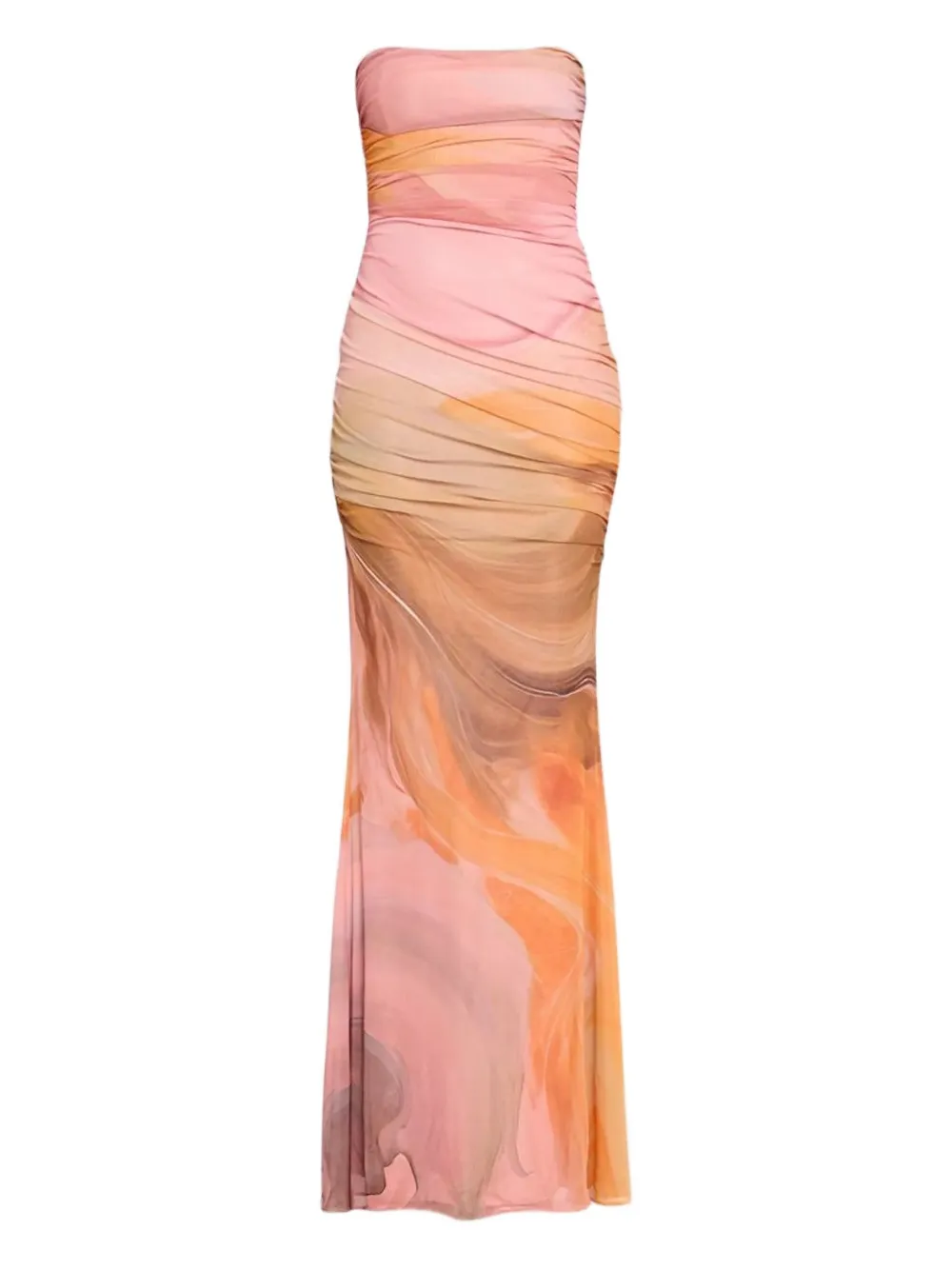 Retroféte Isadore Strapless Ruched Fitted Maxi Dress In Orange