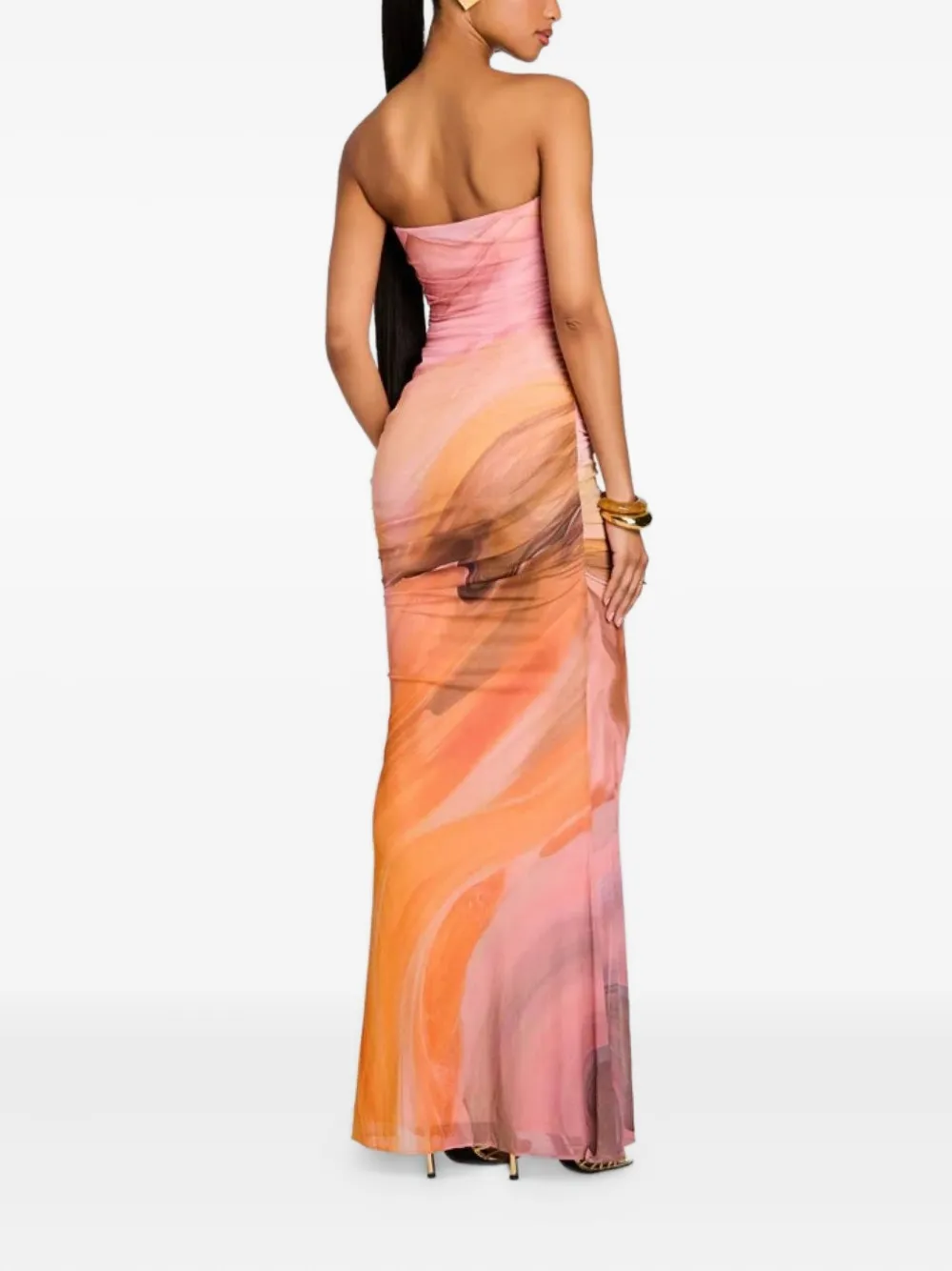 Retroféte Isadore Strapless Ruched Fitted Maxi Dress In Orange