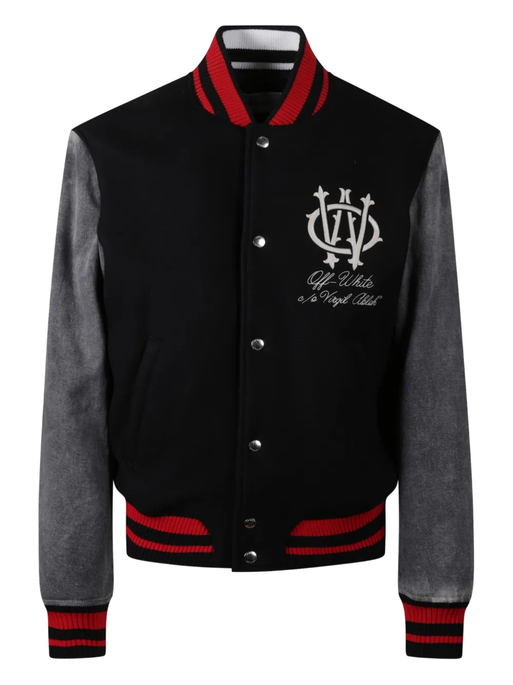 Off-White embroidered varsity jacket - ブラック Off-White embroidered varsity jacket - ブラック