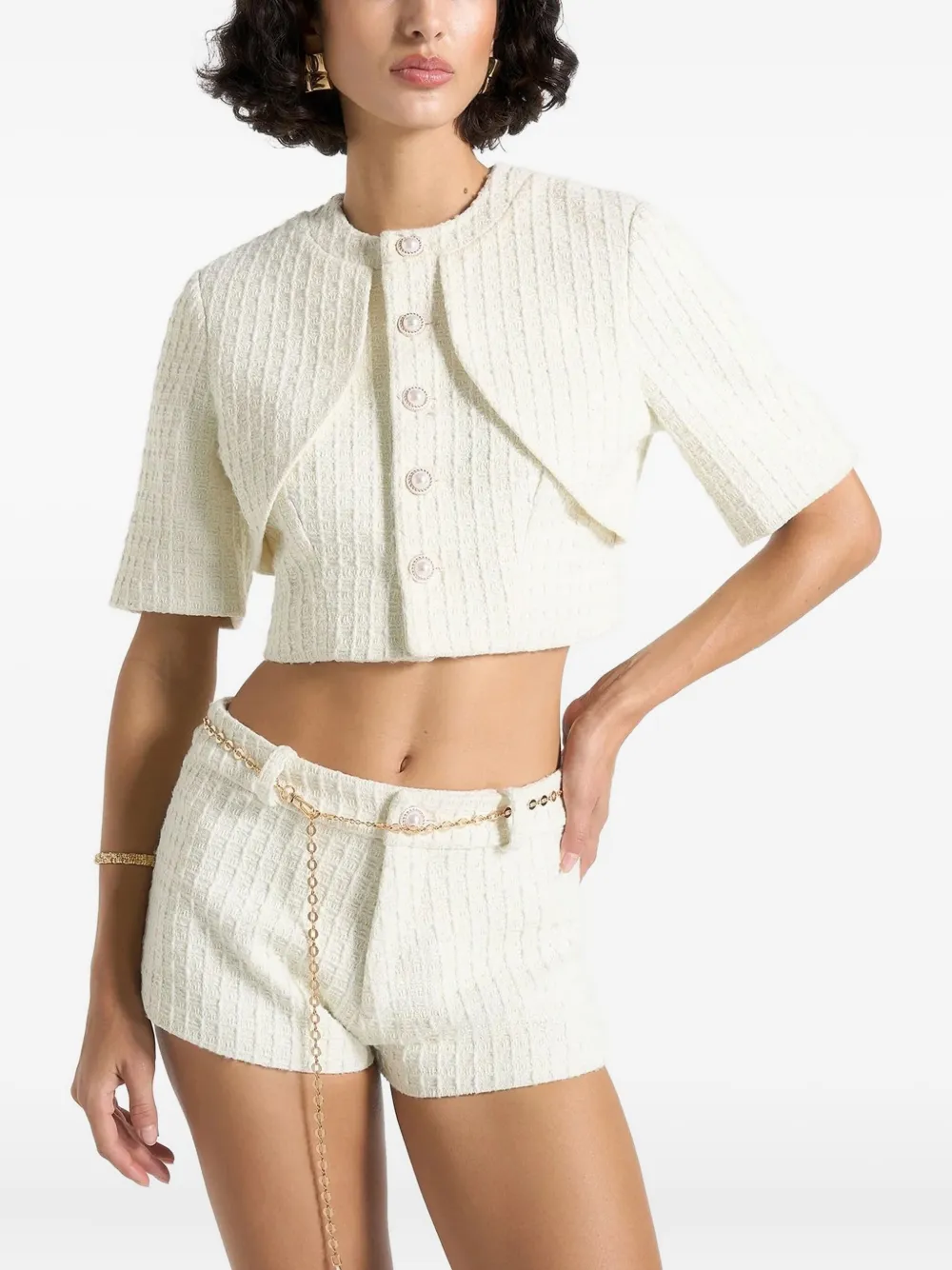Manière De Voir Alba curve-detail tweed top | Neutrals | Image 1
