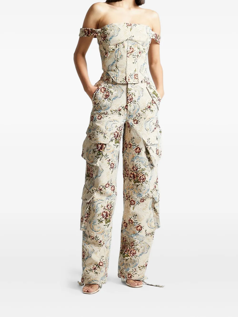 Manière De Voir Anne floral-jacquard cargo pants | Neutrals | Image 1