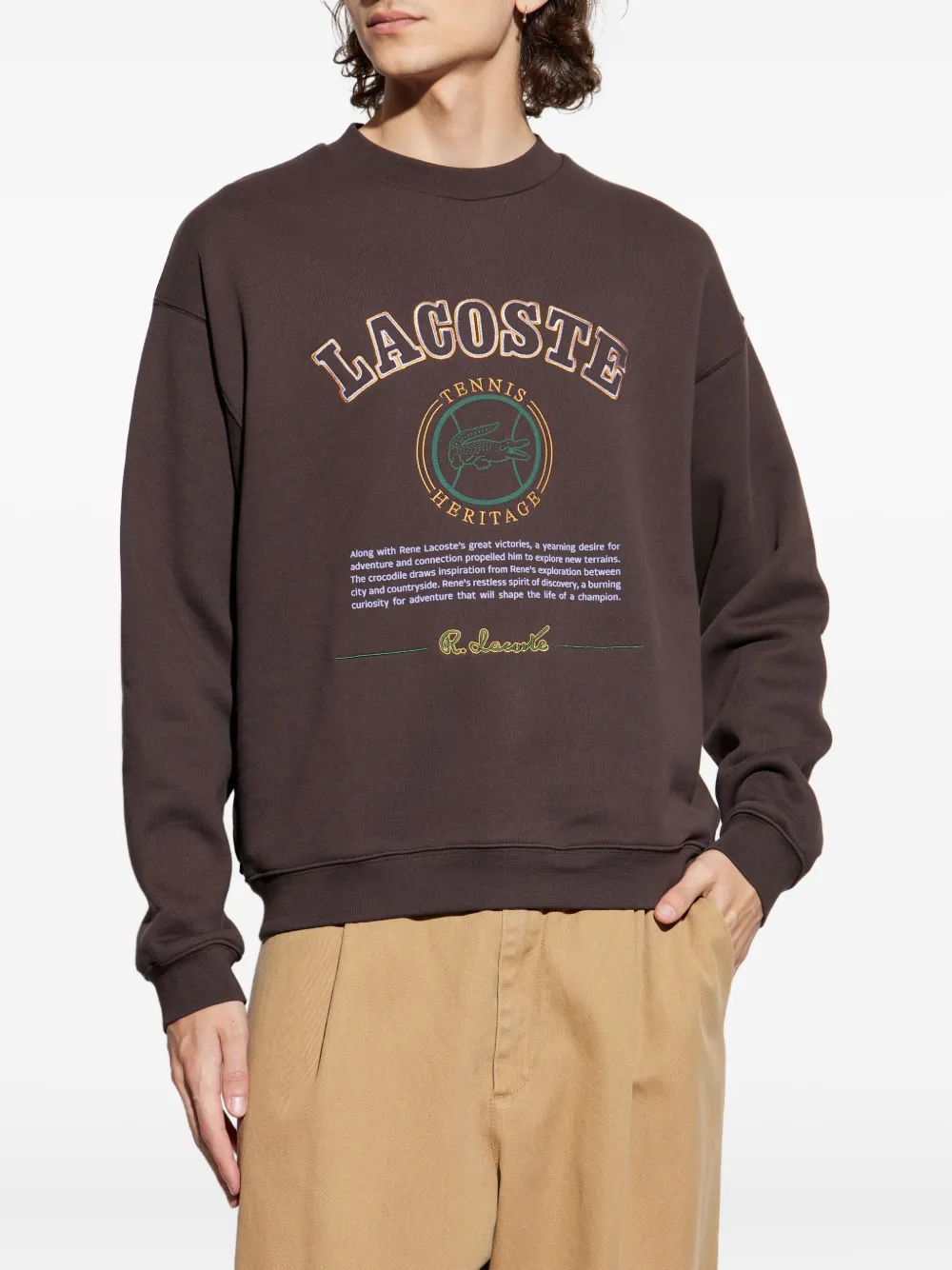 Lacoste Fleece sweater met Heritage-borduurwerk Bruin