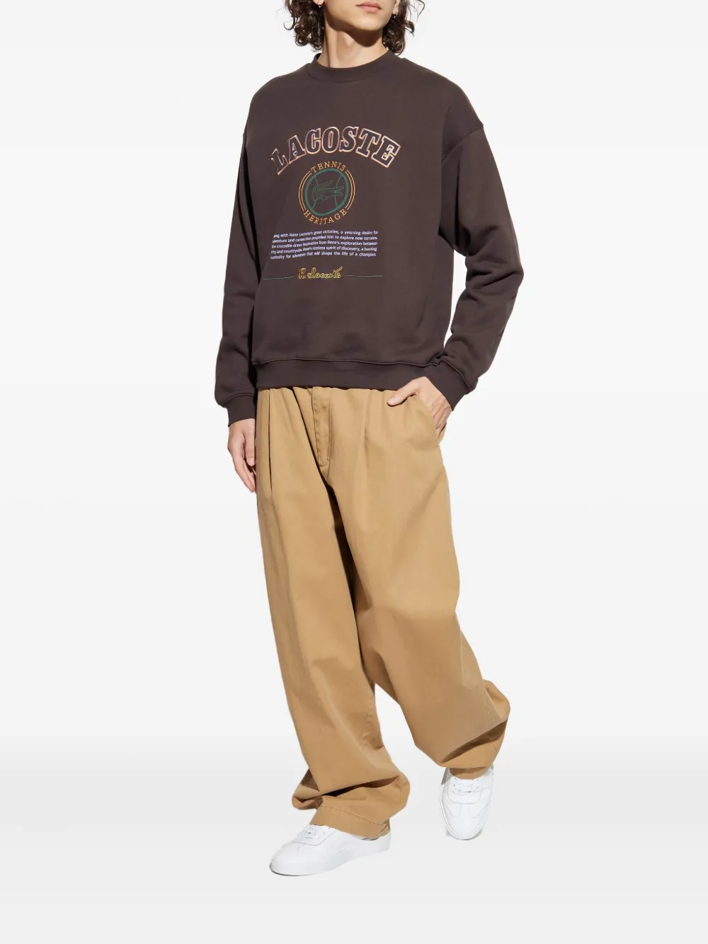 Lacoste Fleece sweater met Heritage-borduurwerk - Bruin