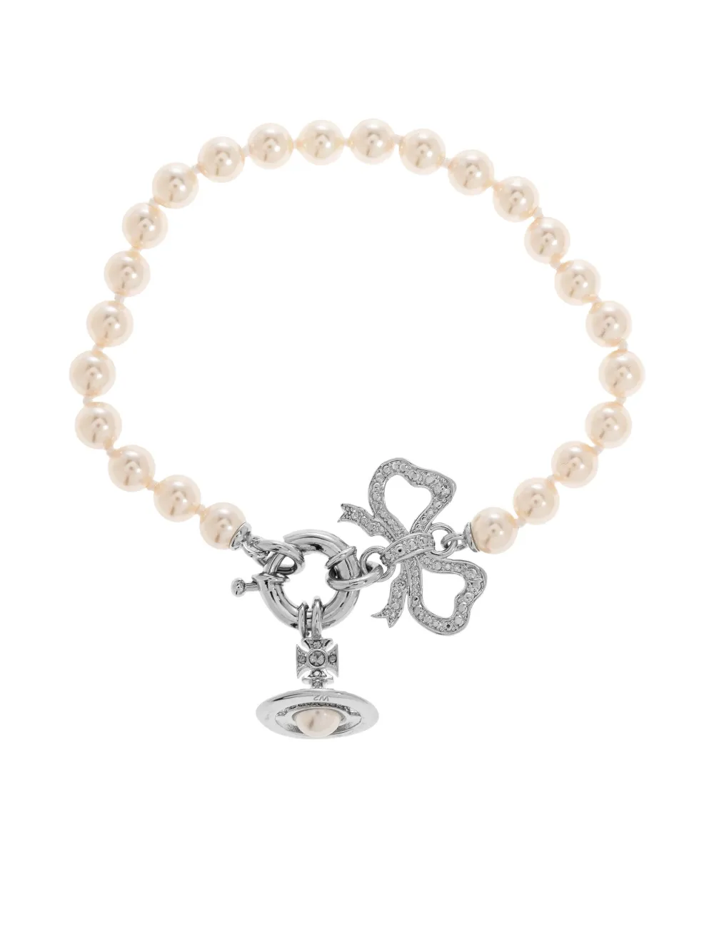 Vivienne Westwood Pearl Bow Bracelet In Metallic