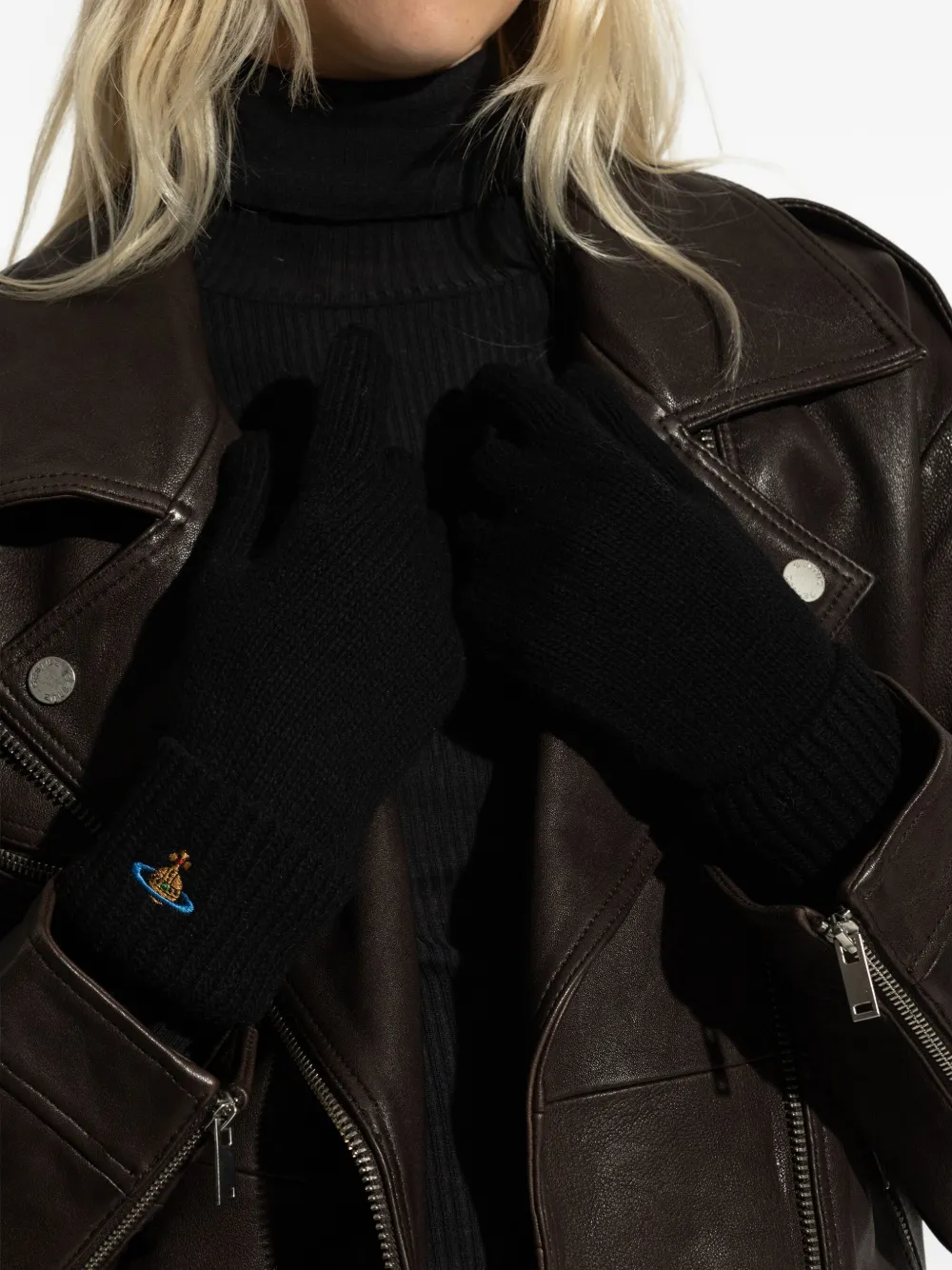 Vivienne Westwood Orb-embroidered Gloves In Black