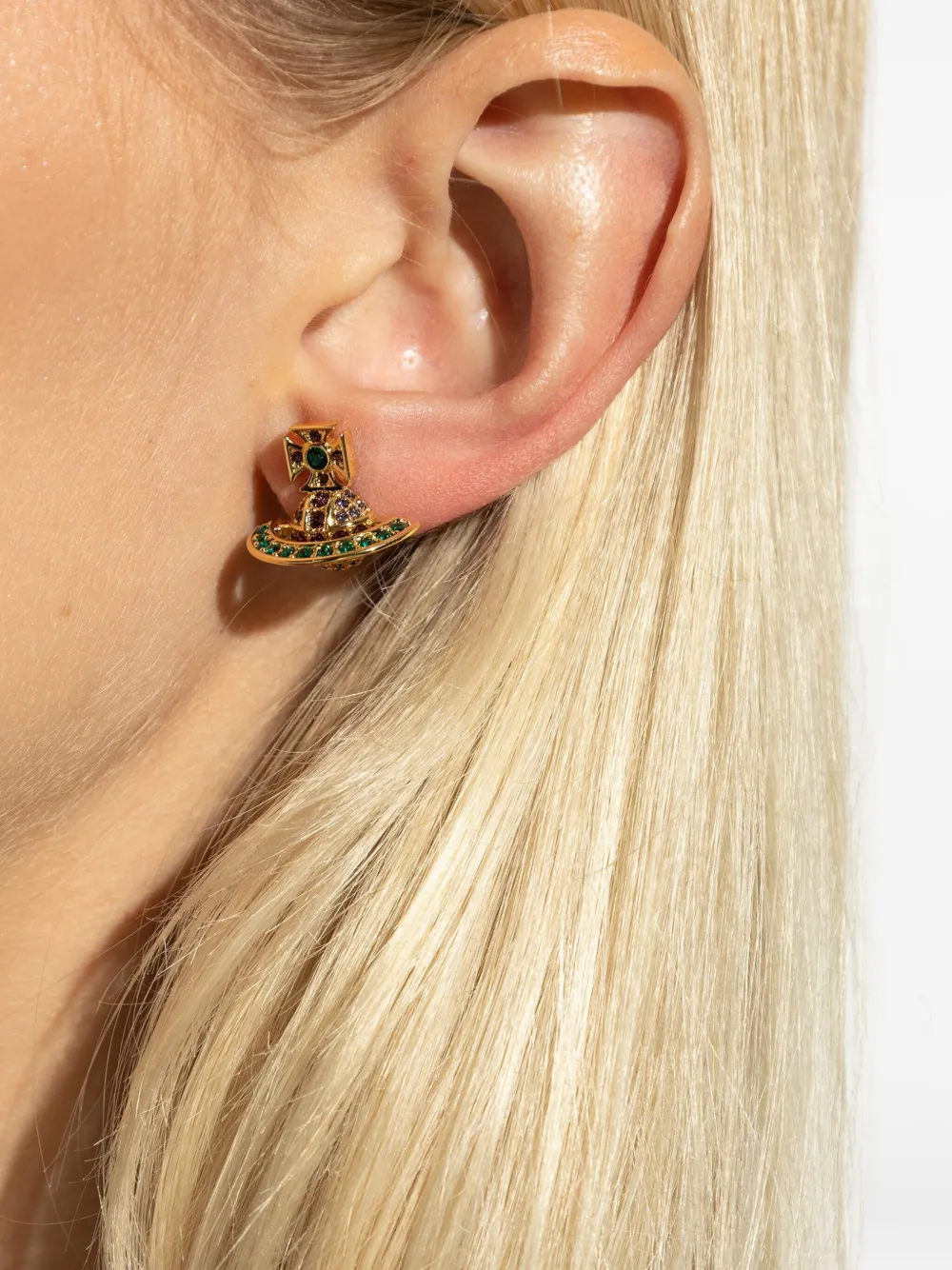 Vivienne Westwood Orb Cross Crystal Earrings In Gold