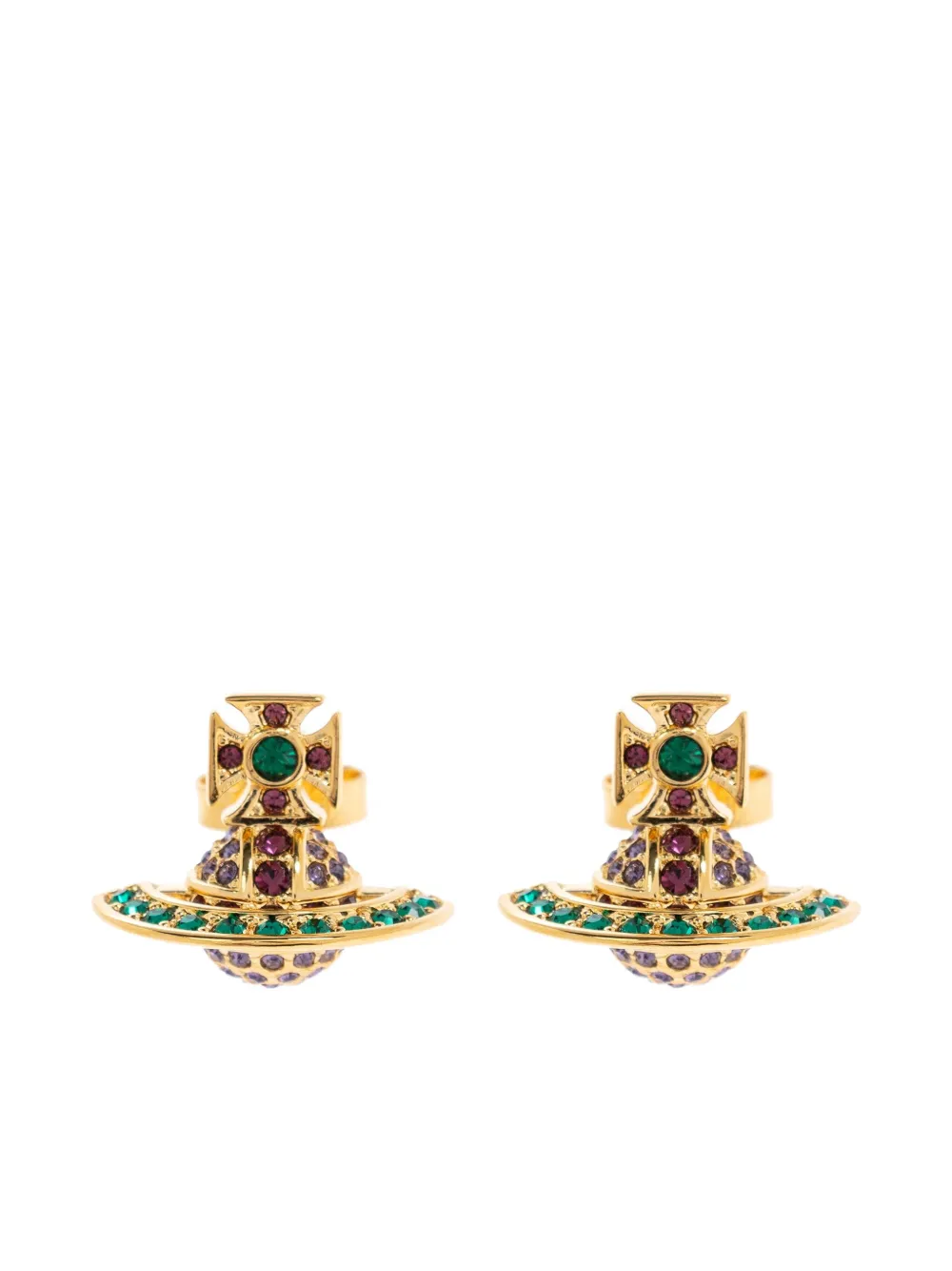 Vivienne Westwood Orb Cross Crystal Earrings In Gold