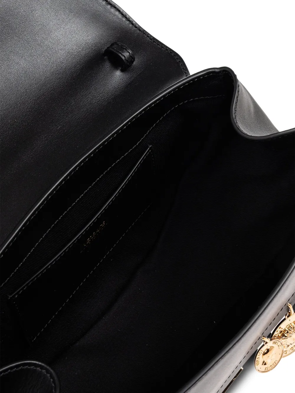 Versace Virtus Medium Coin-embellished Leather Shoulder Bag In Black