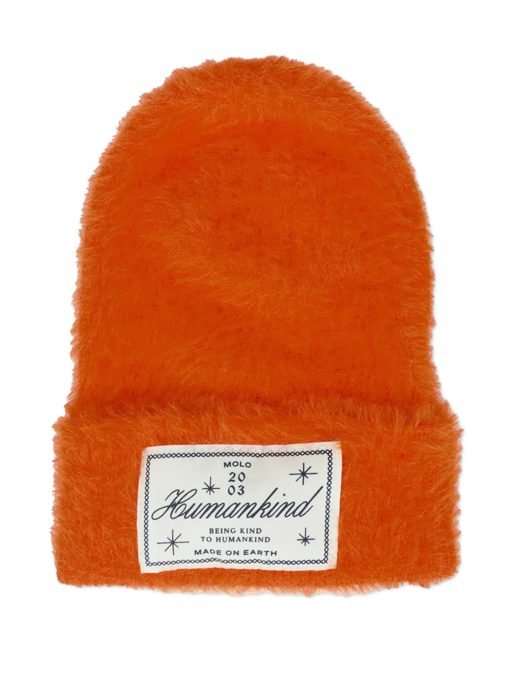 Molo fluffy-textured logo-patch beanie | Orange | Image 1