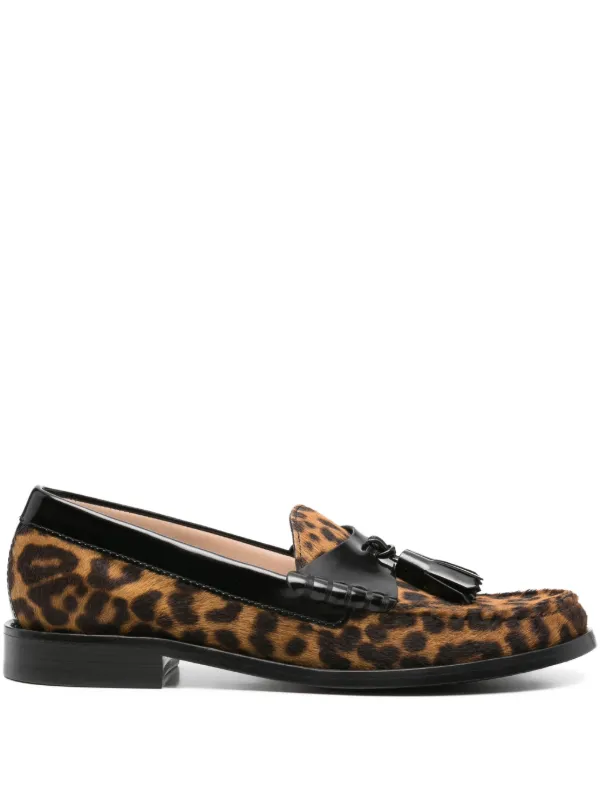 Stuart Weitzman Leopard-print Tassel Loafers in Brown