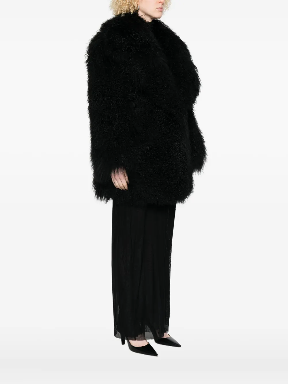 Numerootto Wavy-fleece Coat In Black