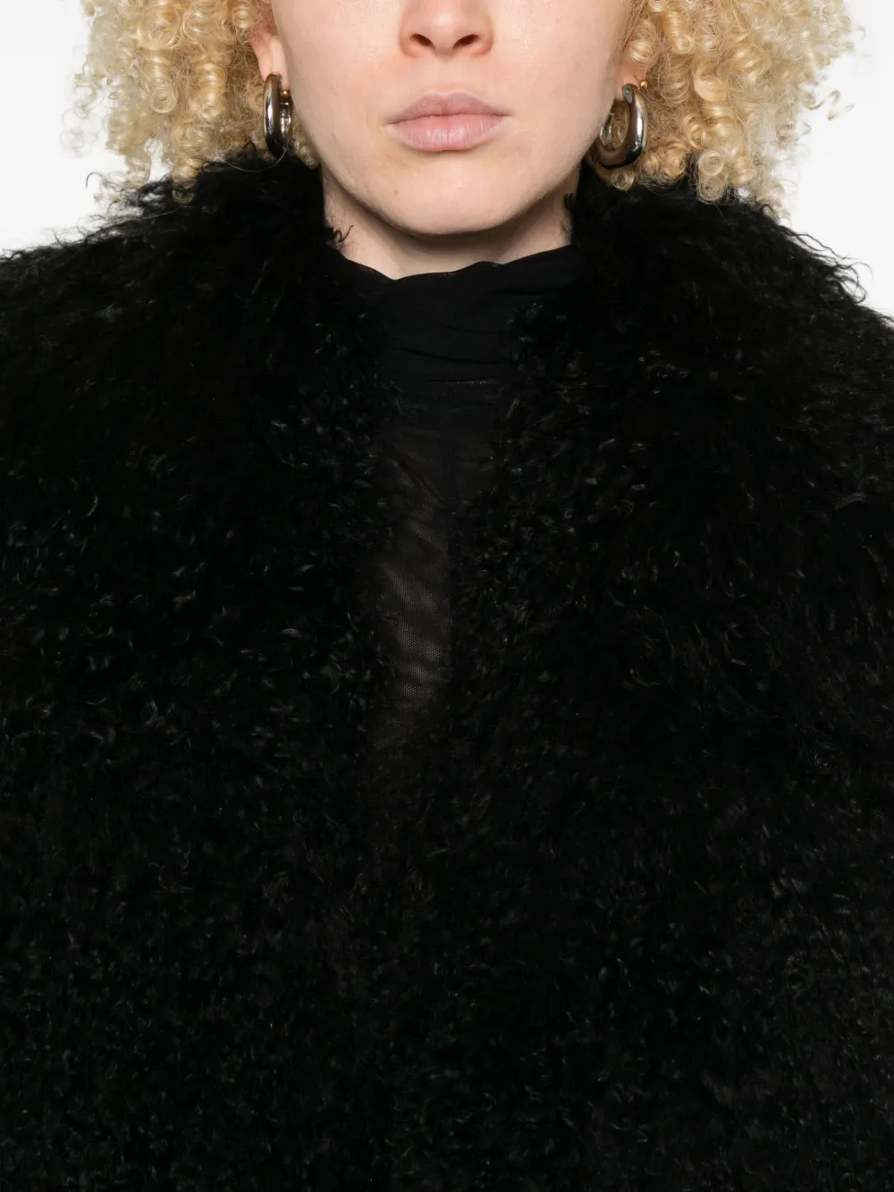 Numerootto Wavy-fleece Coat In Black