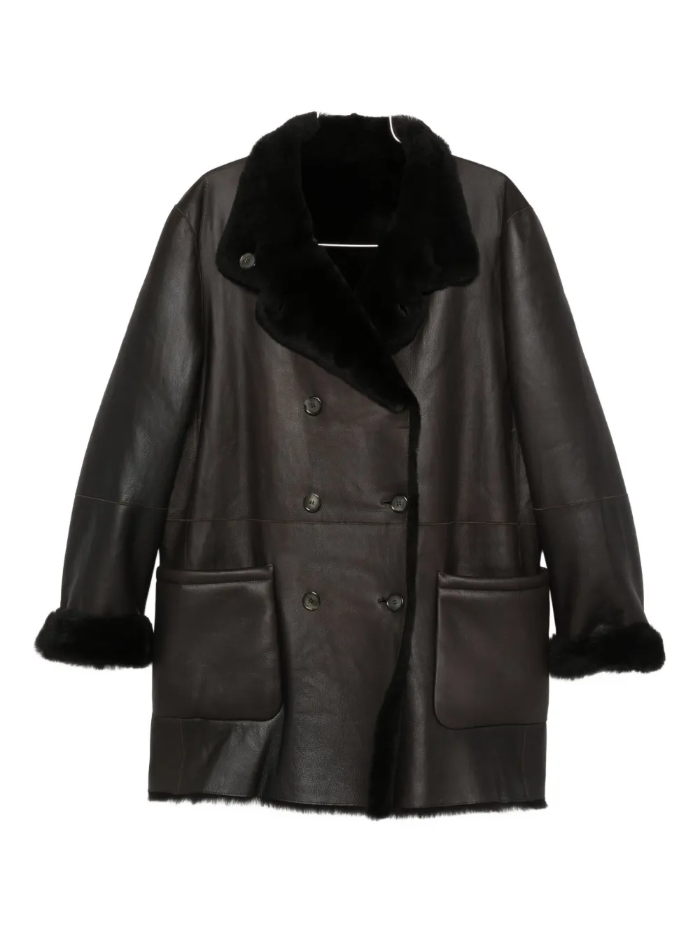 Giorgio Armani double-breasted shearling coat - Marrone