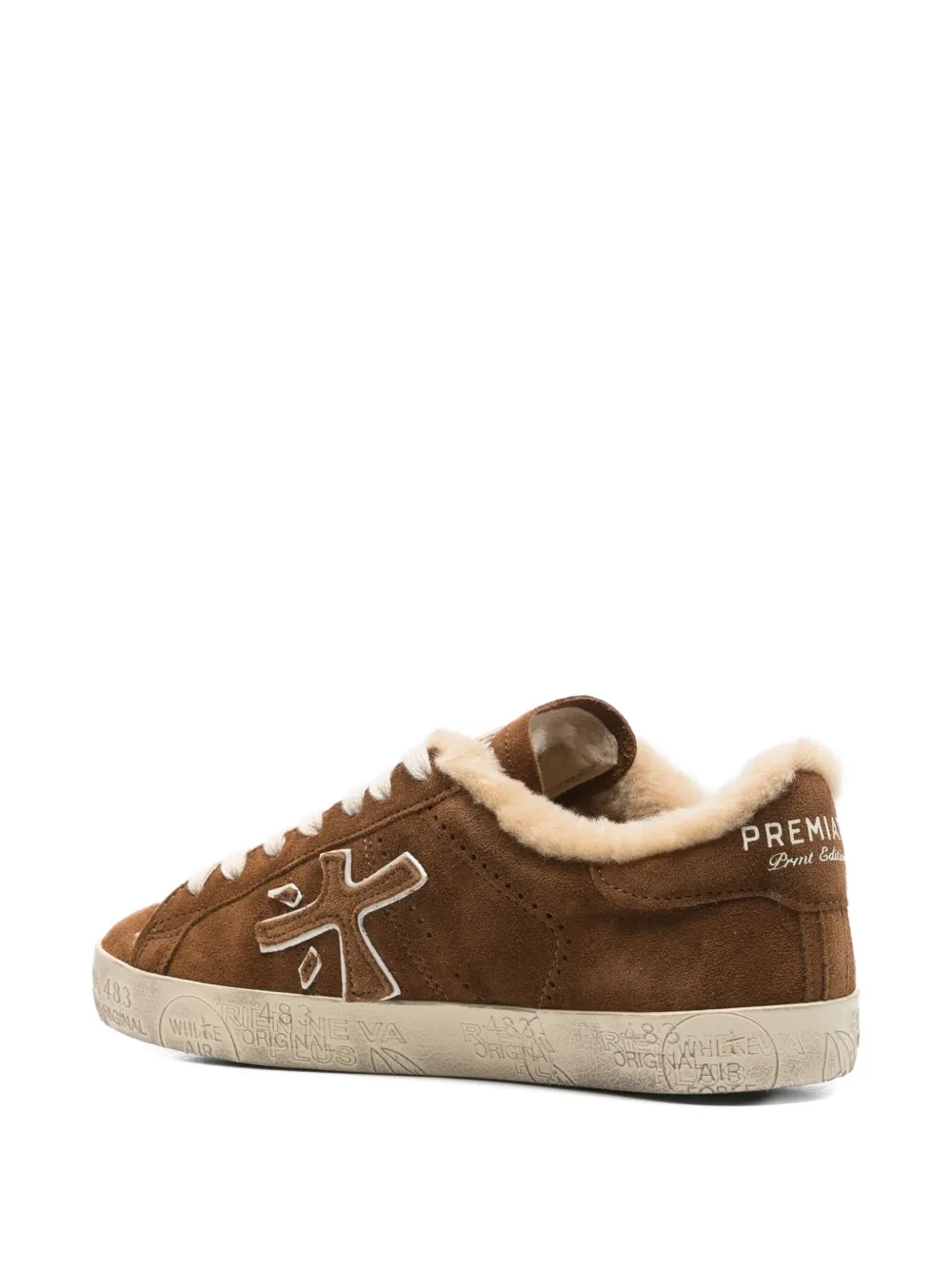 Premiata Steven Faux-fur Trimmed Sneakers In Brown