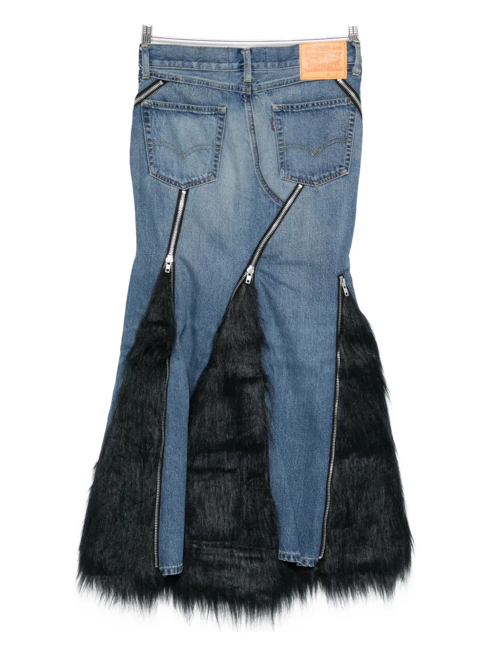 Junya Watanabe faux fur denim asymmetric skirt - Blauw