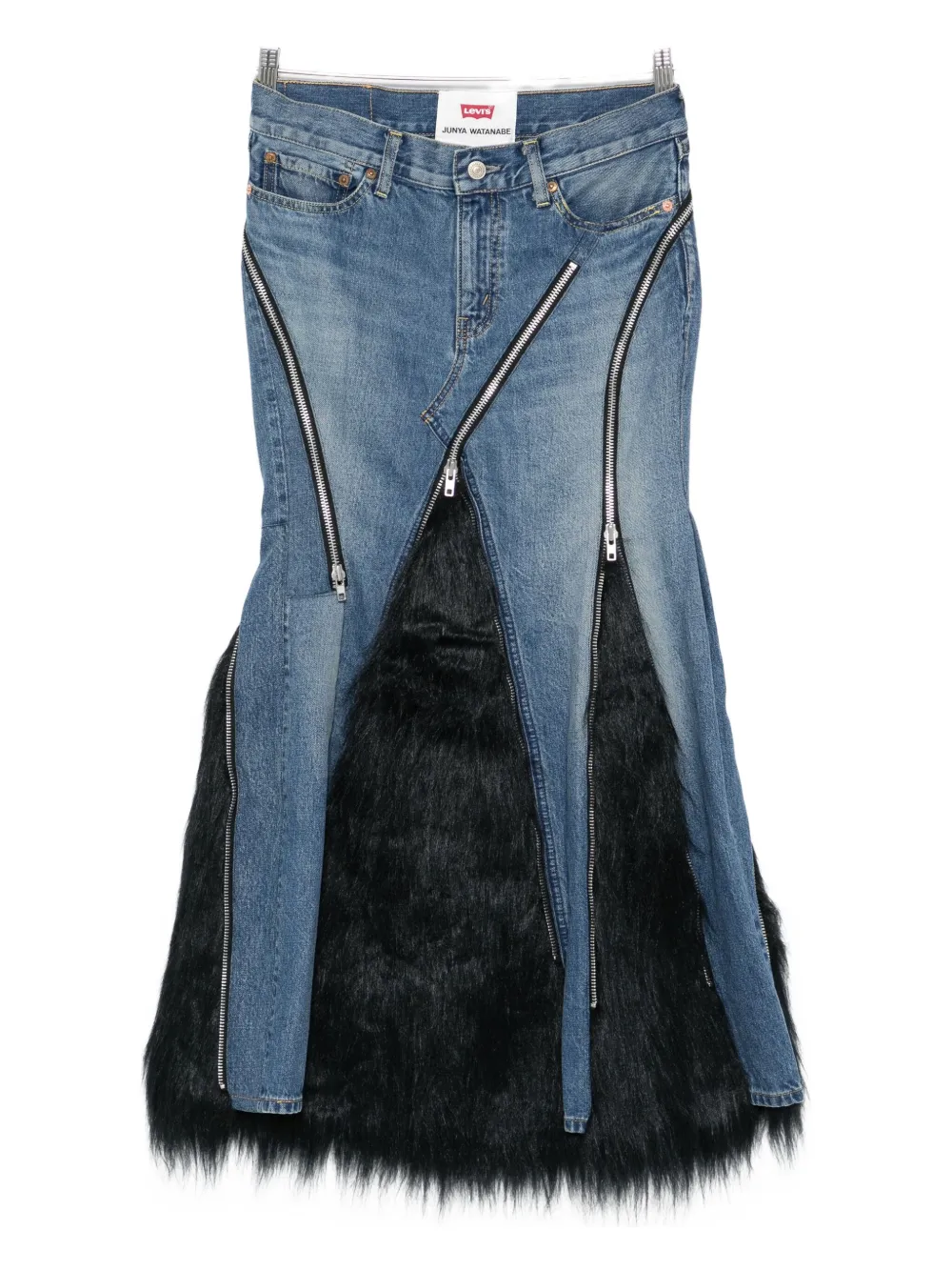 Junya Watanabe faux fur denim asymmetric skirt - Blu