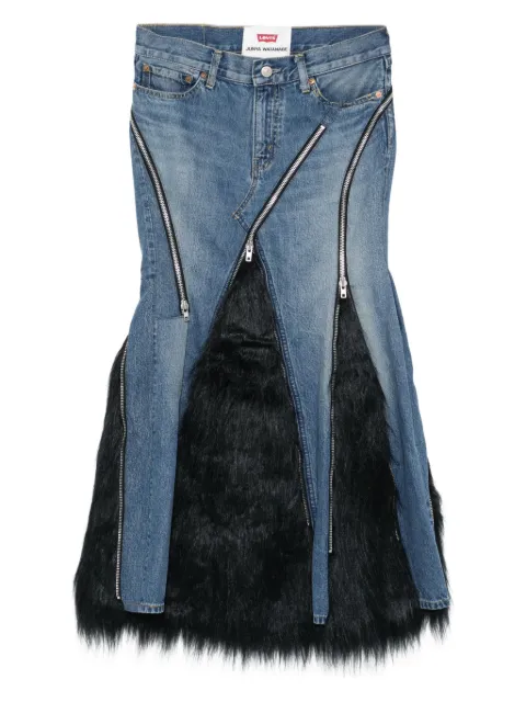 Junya Watanabe faux fur denim asymmetric skirt