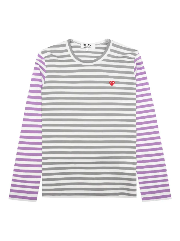 PLAY ストライプ 長袖Tシャツ S Comme Des Garçons Play ストライプ ロングTシャツ | グレー | FARFETCH JP