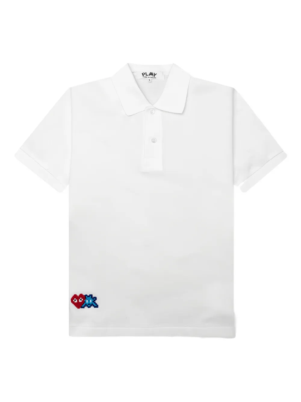 Comme Des Garçons Play X Invader Pixel-heart Embroidered Polo Shirt In White