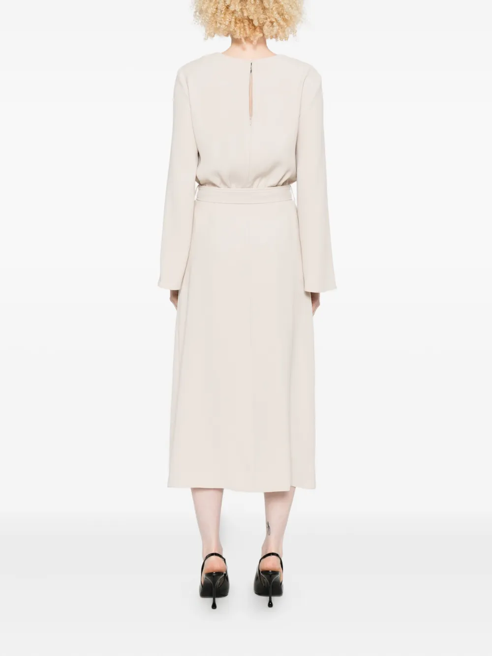 P.a.r.o.s.h Belted Flared Midi Dress In Neutral