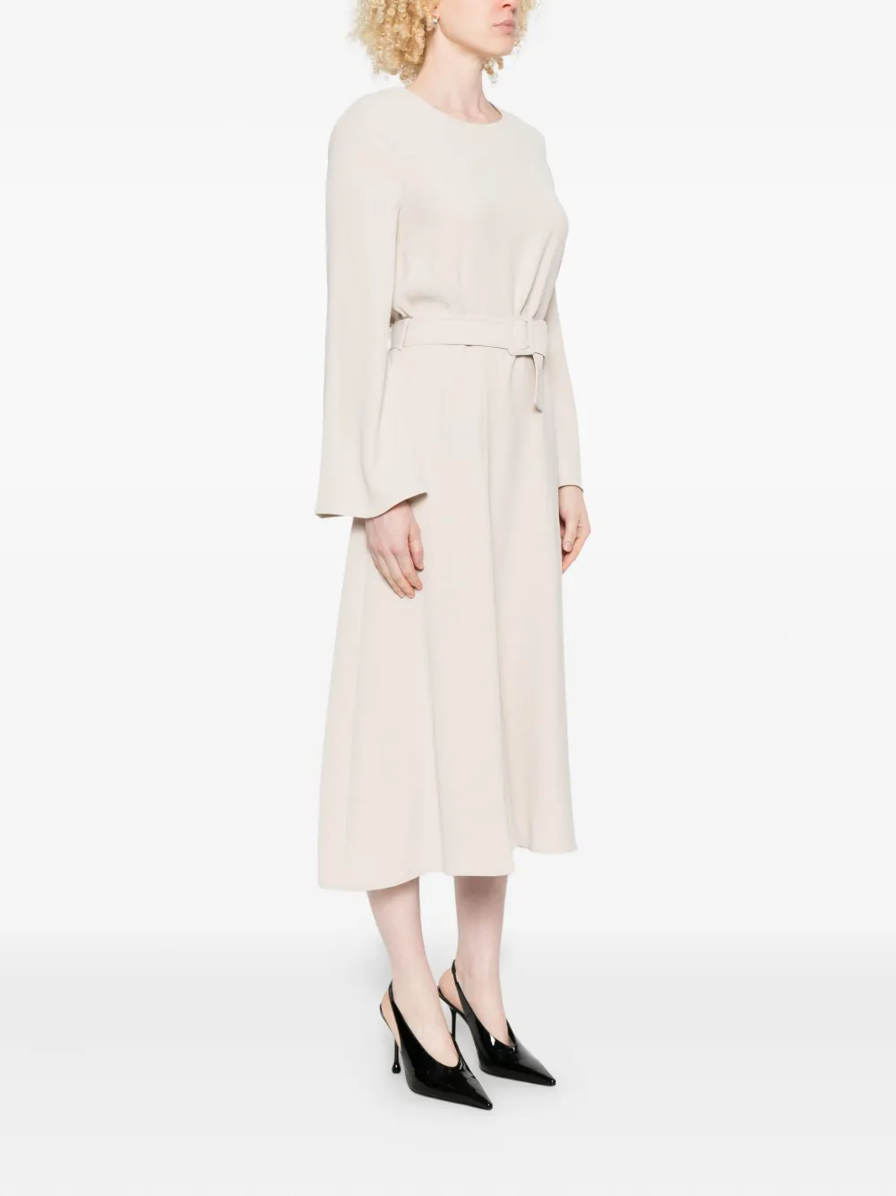 P.a.r.o.s.h Belted Flared Midi Dress In Neutral