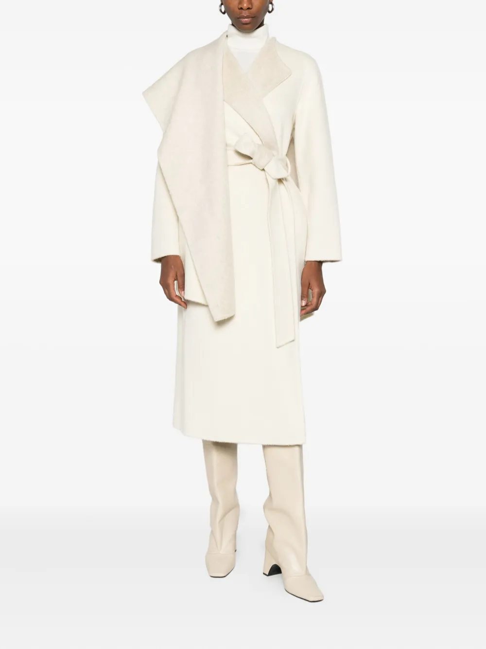 P.a.r.o.s.h Scarf-detail Belted Coat In Neutral