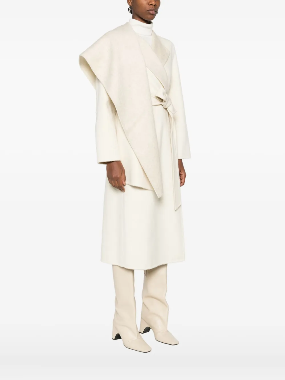 P.a.r.o.s.h Scarf-detail Belted Coat In Neutral