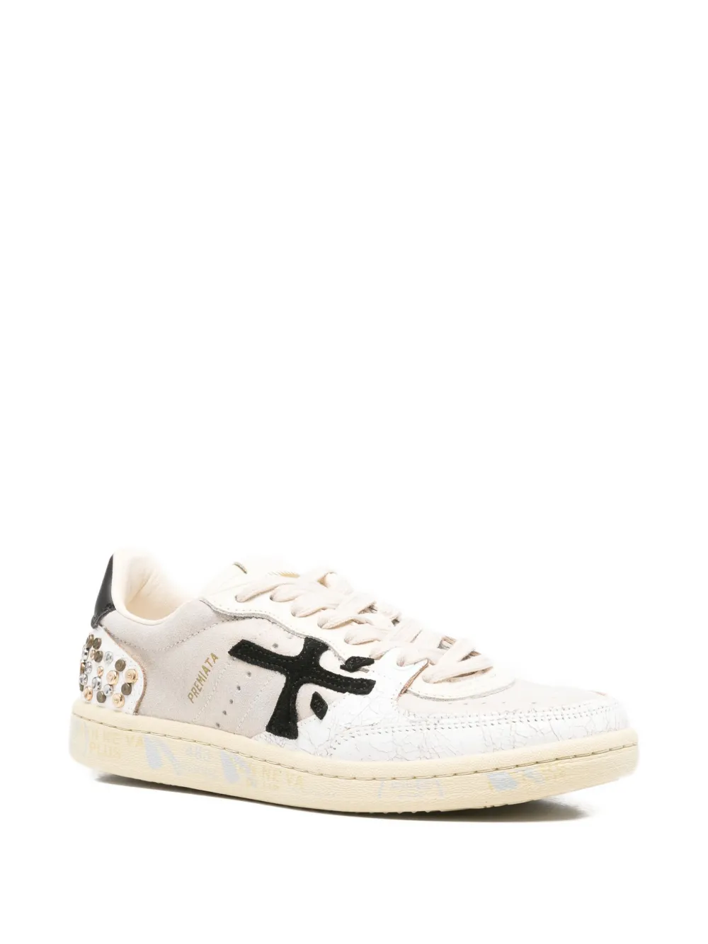 Premiata stud-embellished lace-up sneakers - Wit