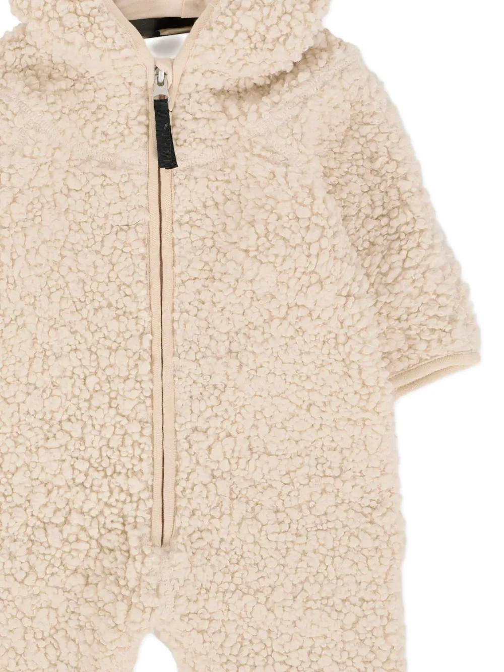 Molo Teddy-fleece romper met capuchon Beige