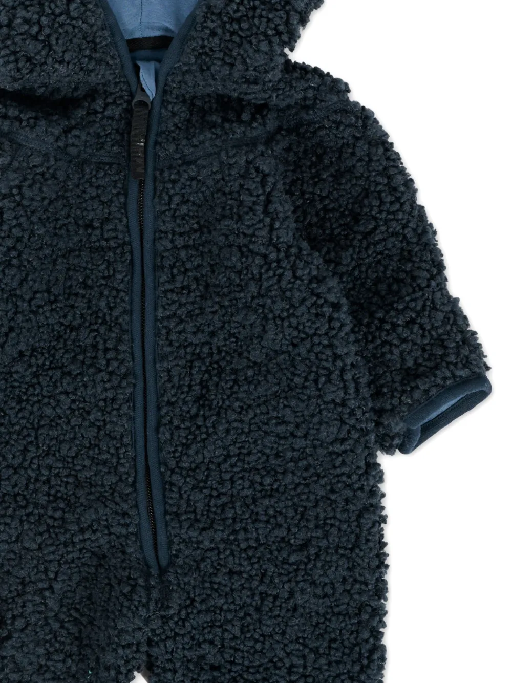 Molo Teddy-fleece Hooded Romper In Blue