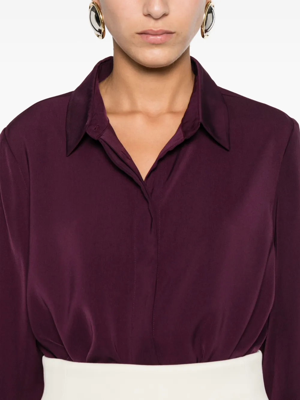 Hemisphere Long-sleeved Collared Blouse In Purple
