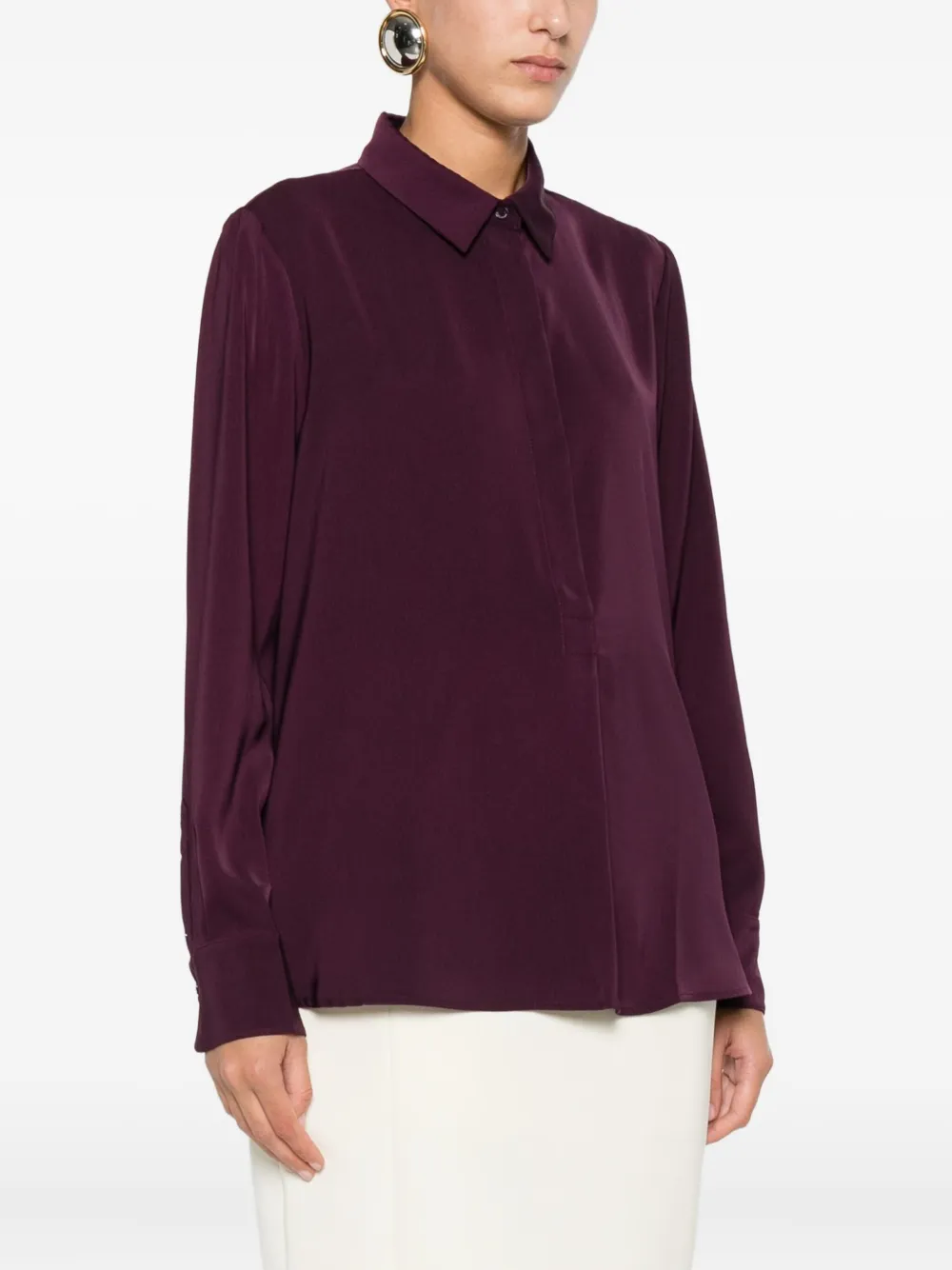 Hemisphere Long-sleeved Collared Blouse In Purple