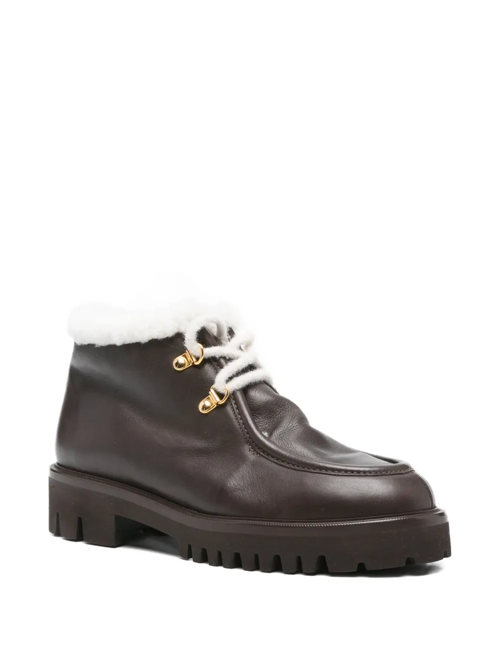 Truman's Shearling-trimmed Lace-up Boots In Brown