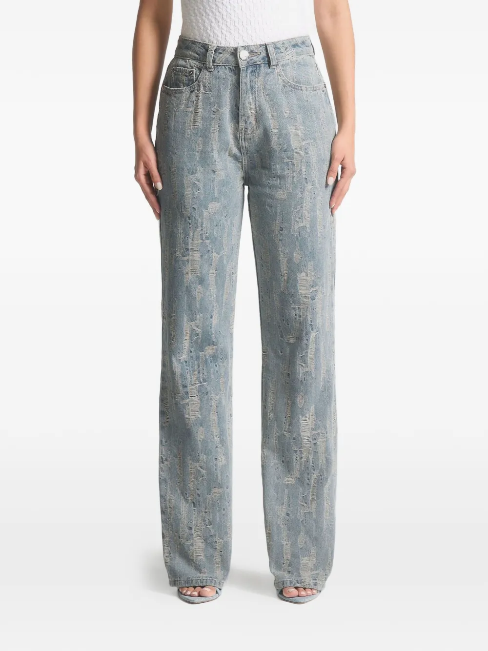 Manière De Voir Posie gerafelde high-waist traight jeans Blauw