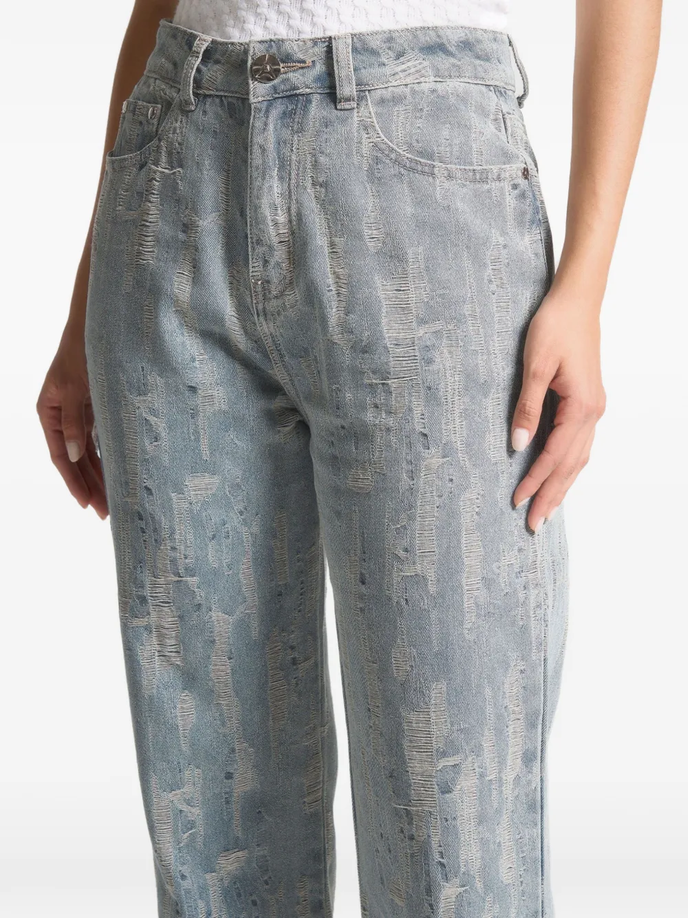 Manière De Voir Posie gerafelde high-waist traight jeans Blauw