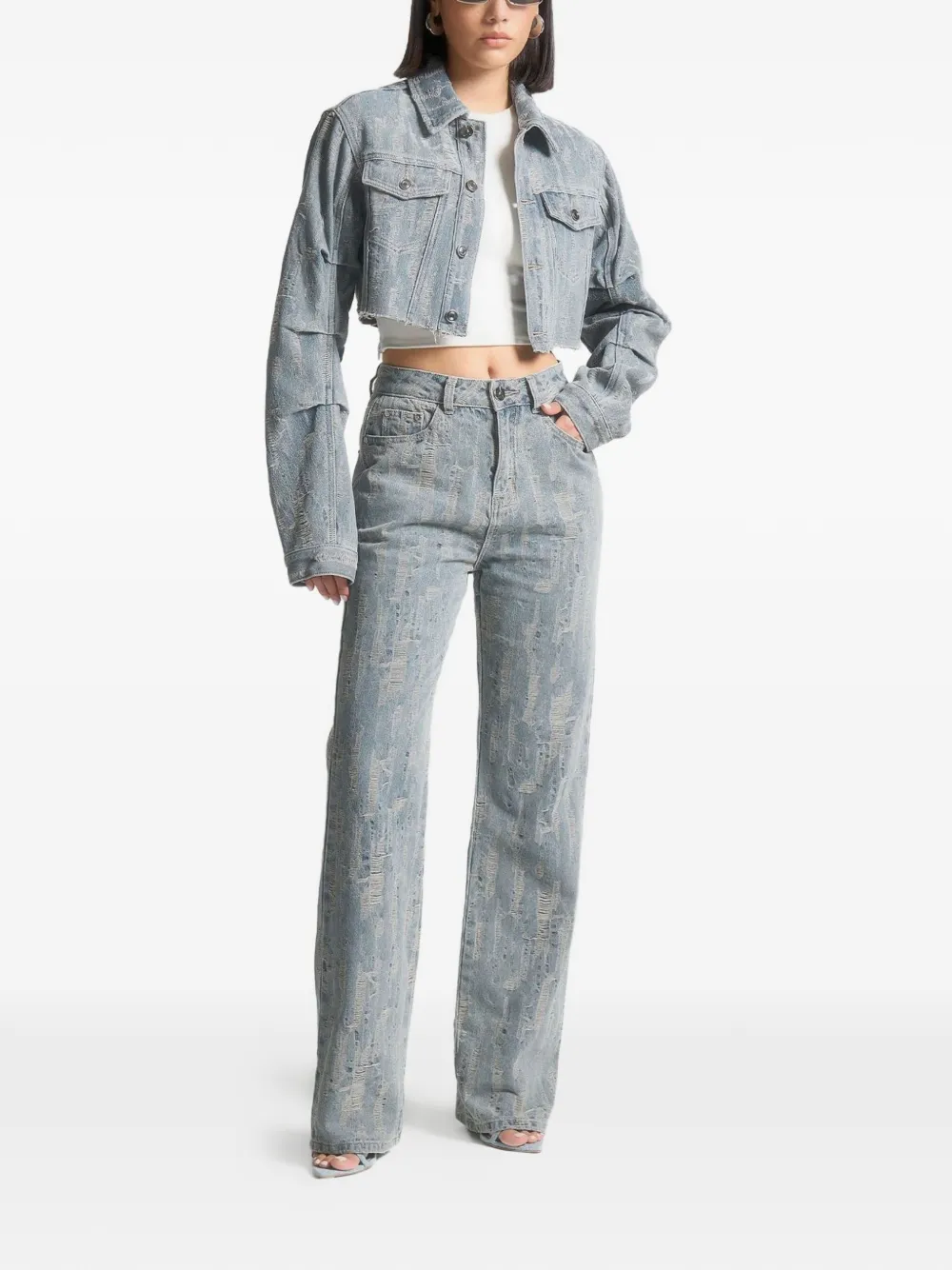 Manière De Voir Posie gerafelde high-waist traight jeans Blauw