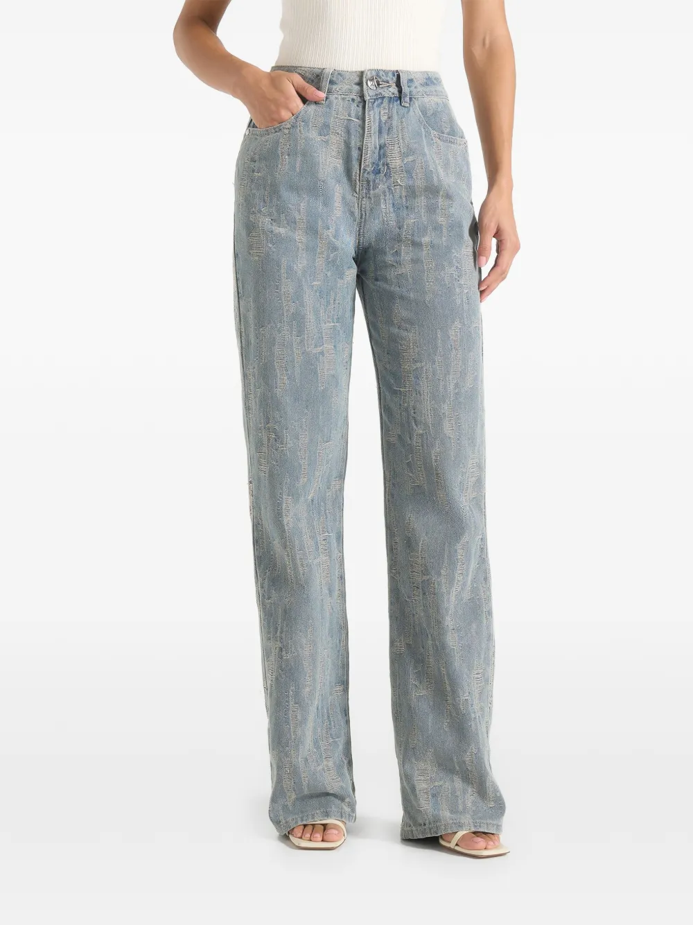 Manière De Voir Florence distressed high-rise jeans - Blu