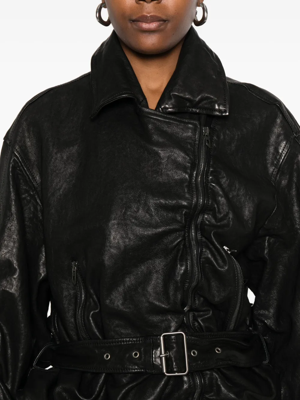 Diesel Asymmetric-zip Belted Leather Jacket In Black