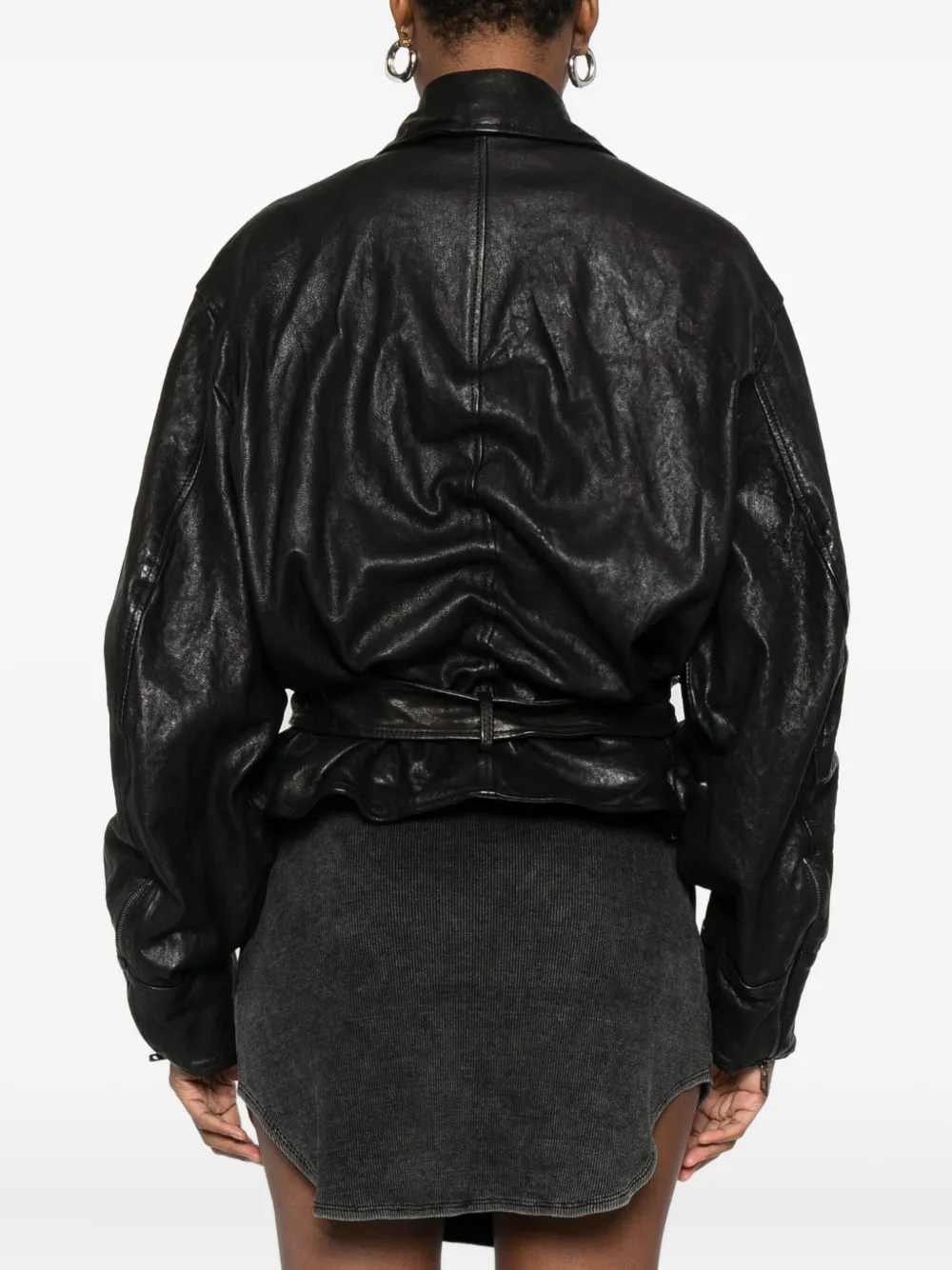 Diesel Asymmetric-zip Belted Leather Jacket In Black