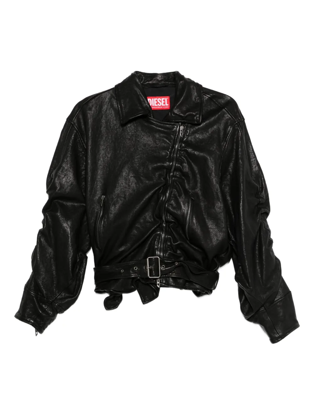 Diesel asymmetric-zip belted leather jacket | Black | Image 1