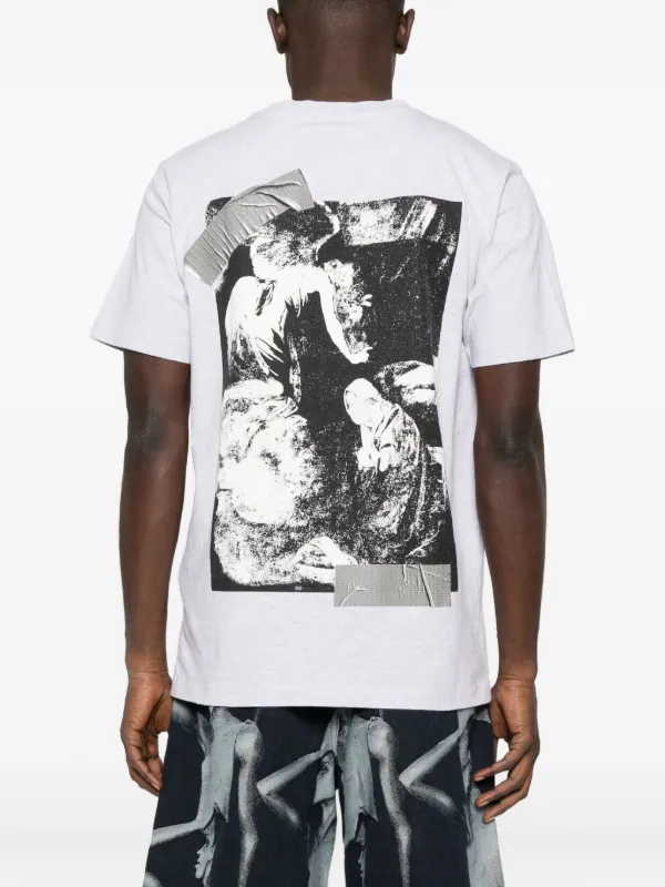Off-White tape-detail T-shirt | Grey | FARFETCH