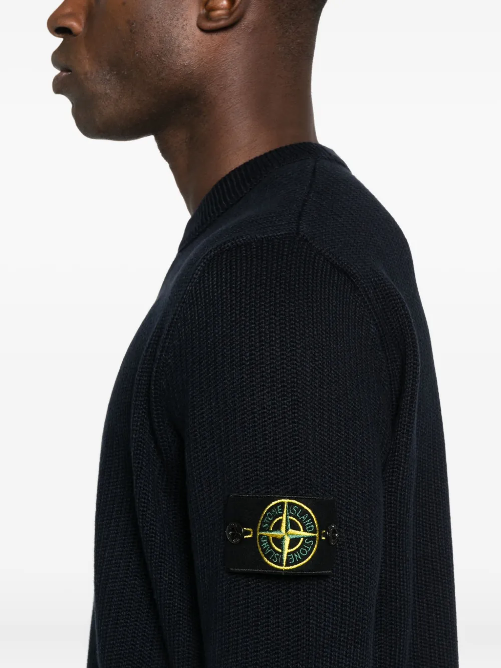 Stone Island Ribgebreide trui met logopatch Blauw