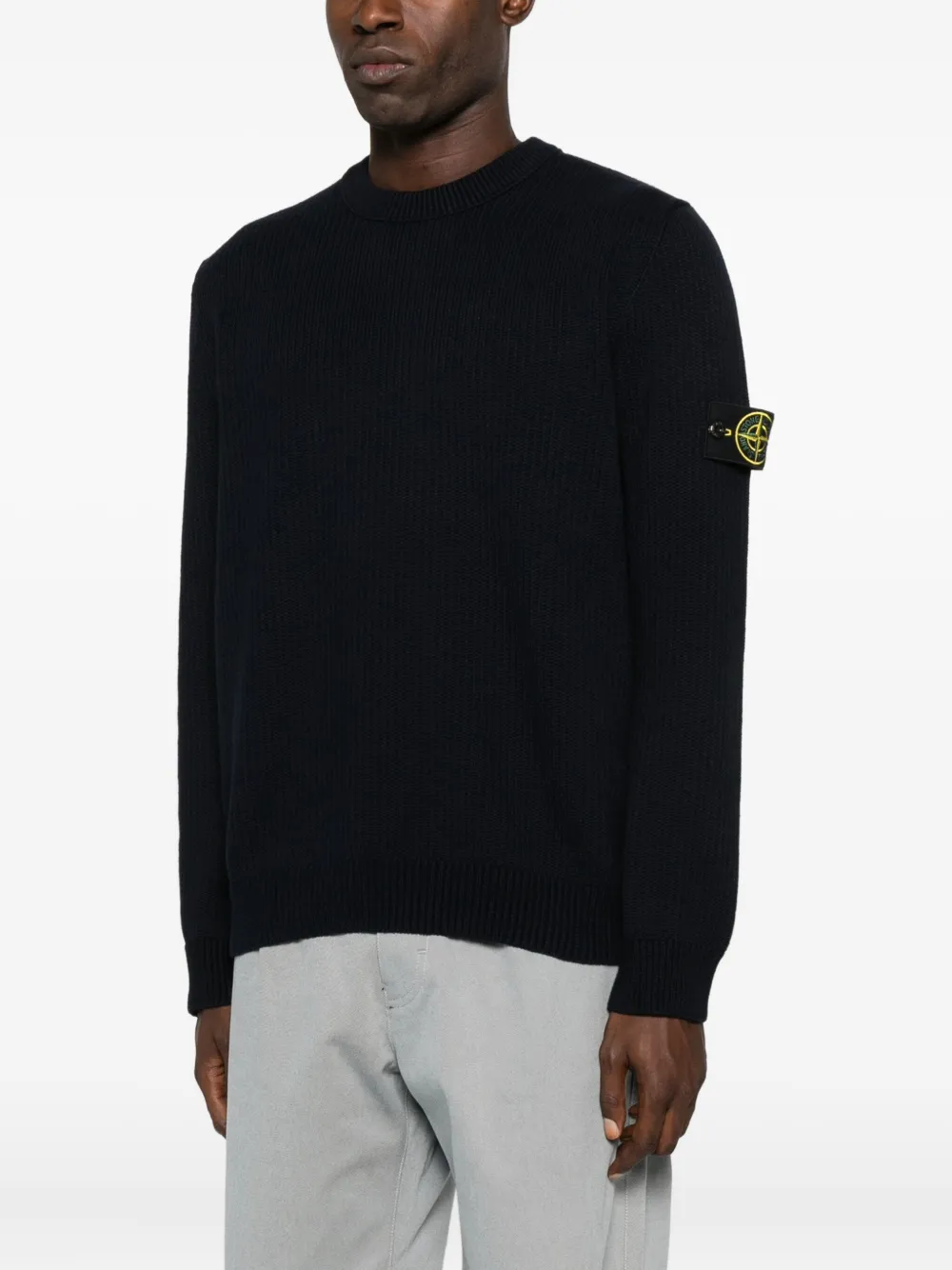 Stone Island Ribgebreide trui met logopatch Blauw