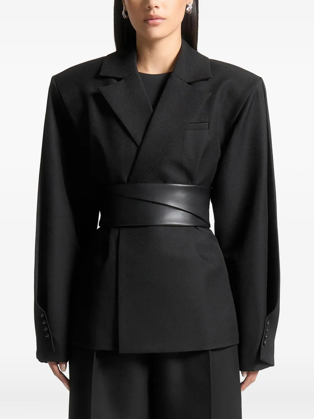 Manière De Voir Marie twist-sleeve belted blazer | Black | Image 1