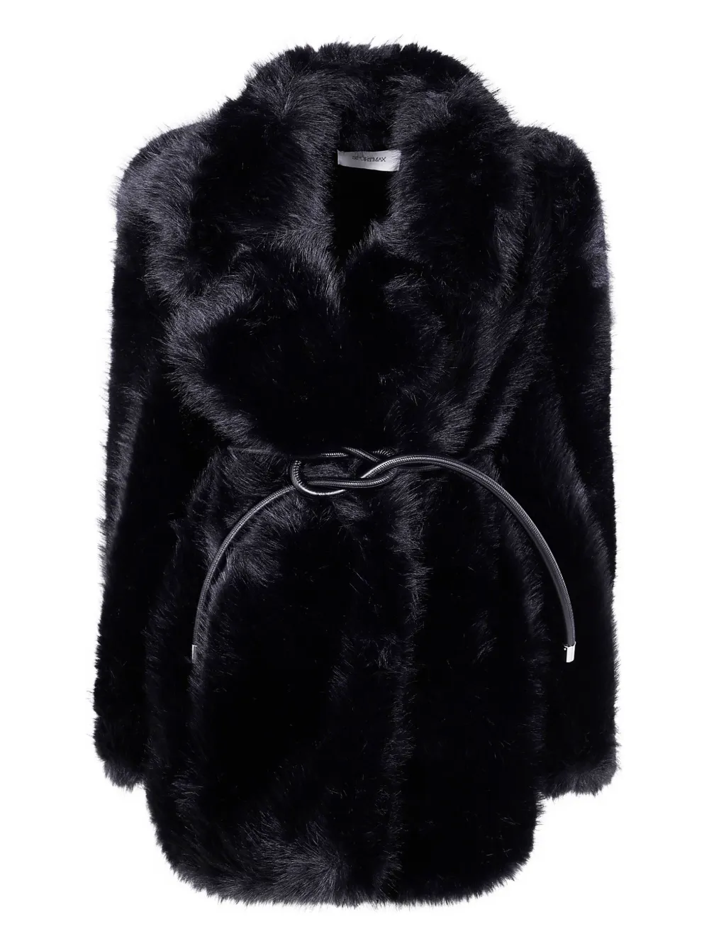 Sportmax faux-fur knotted-belt coat | Black | Image 1