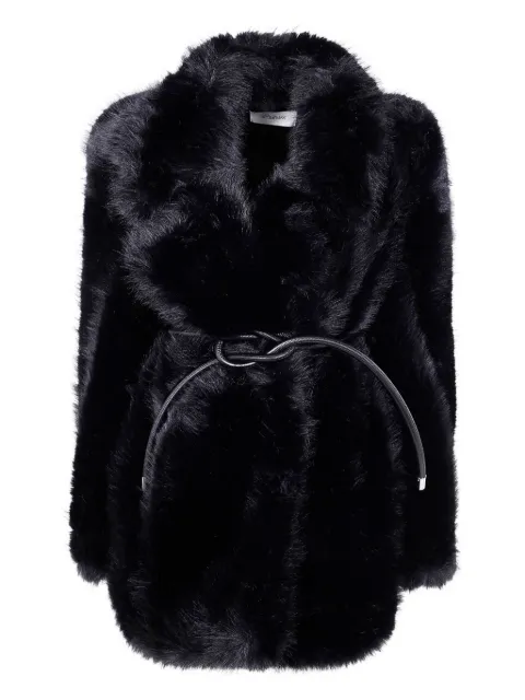 Sportmax faux-fur knotted-belt coat