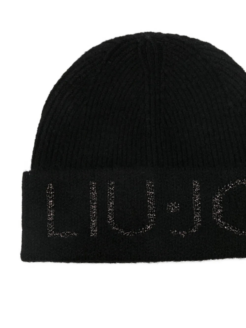 LIU JO Geribbelde muts met logodetail Zwart