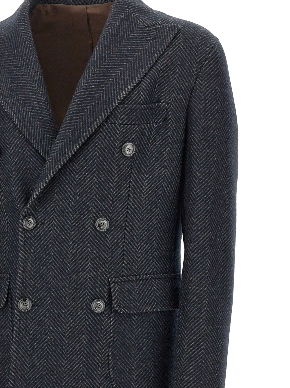 Barba Napoli Herringbone Peak-lapel Coat In Blue