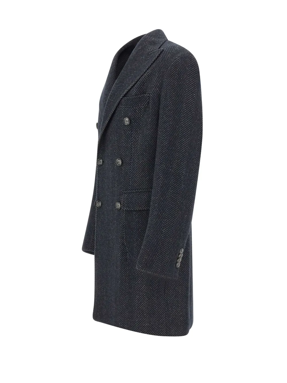 Barba Napoli Herringbone Peak-lapel Coat In Blue